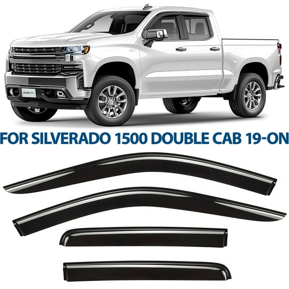 CLIM ART Incredibly Durable Rain Guards for Chevrolet (Chevy) Silverado/GMC Sierra 2019-2026 Double Cab, Tape-on Window Deflectors, Vent Deflector, Vent Window Visors,Truck Accessories,4pcs- 419004LP