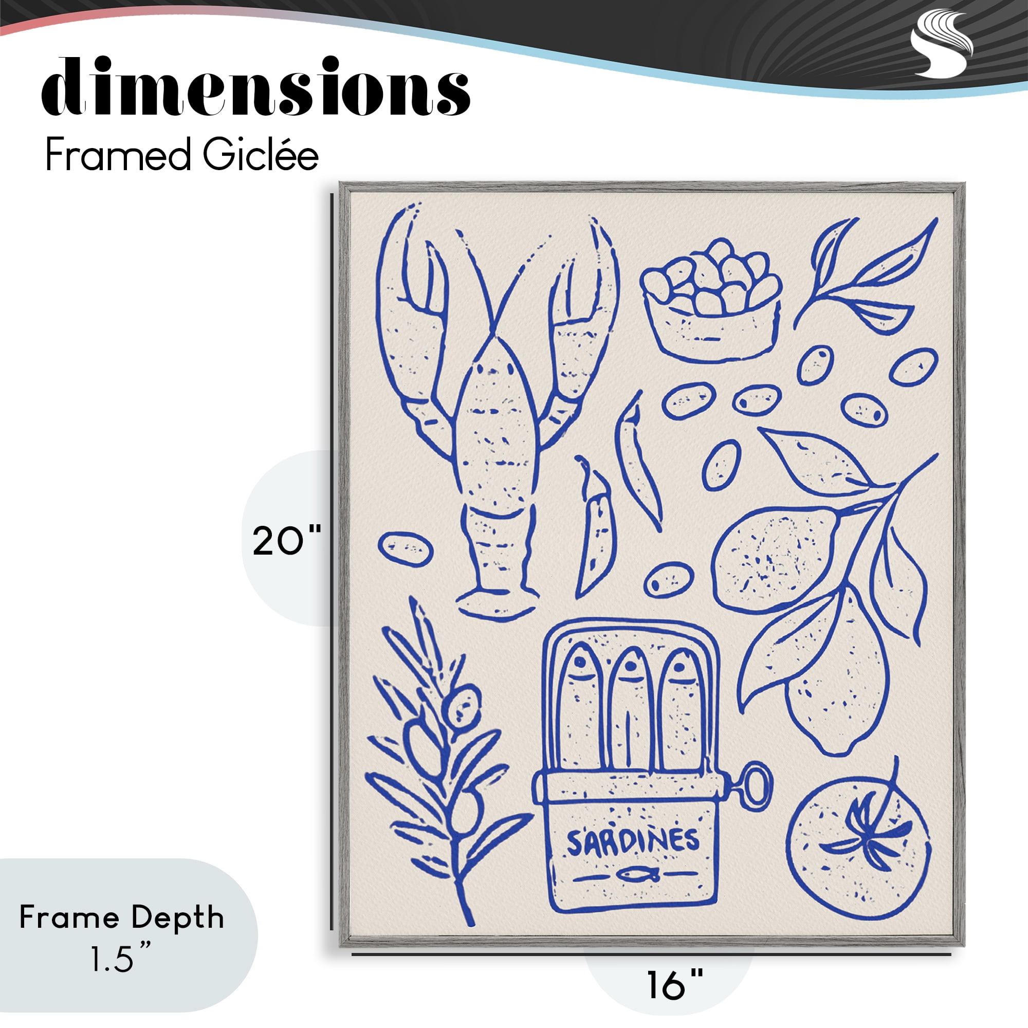 Stupell Industries Seafood & Herbs Simplicity Gray Framed Giclee Art, design by Camila Juncos