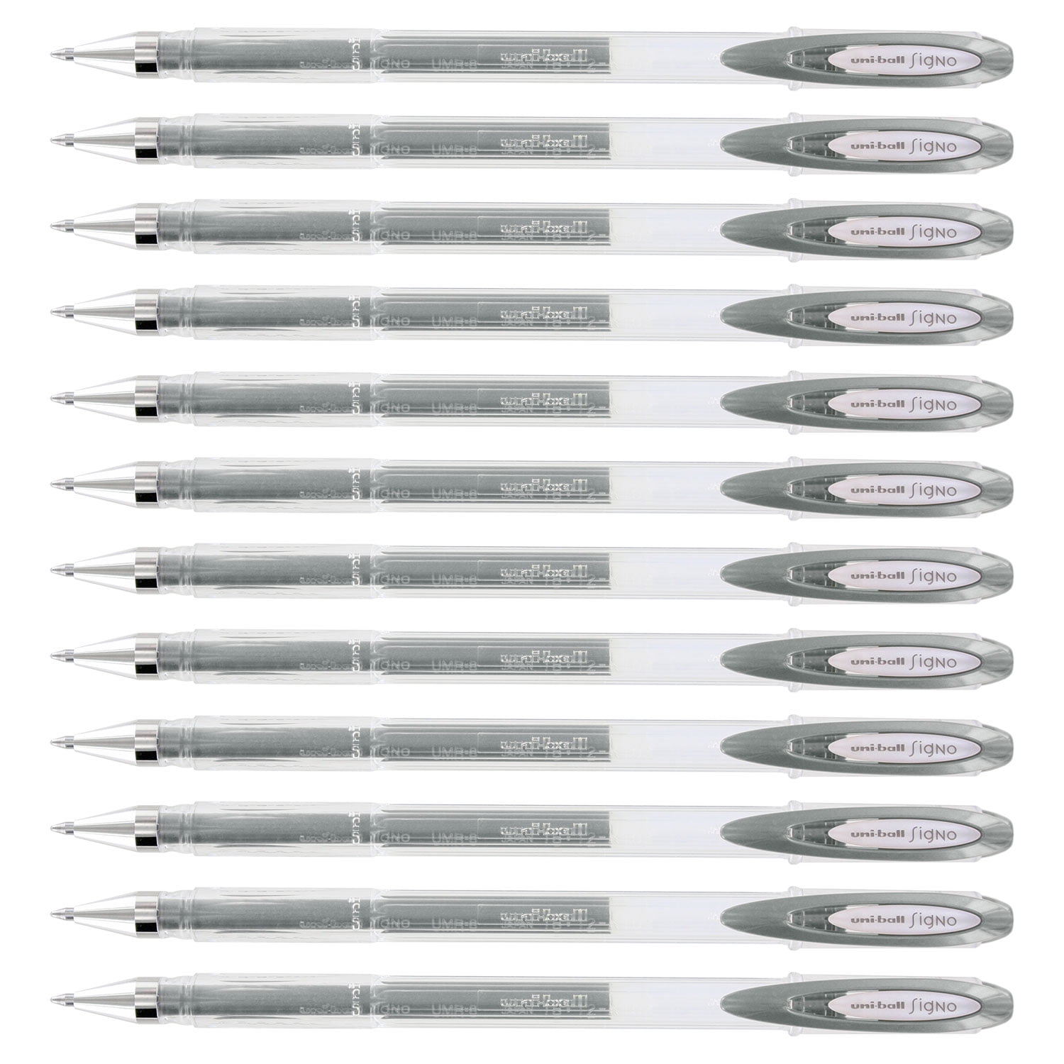 Uni-Ball Signo Gel Stick Pen, 0.7mm, Medium Point, Metallic Silver, 12-Count