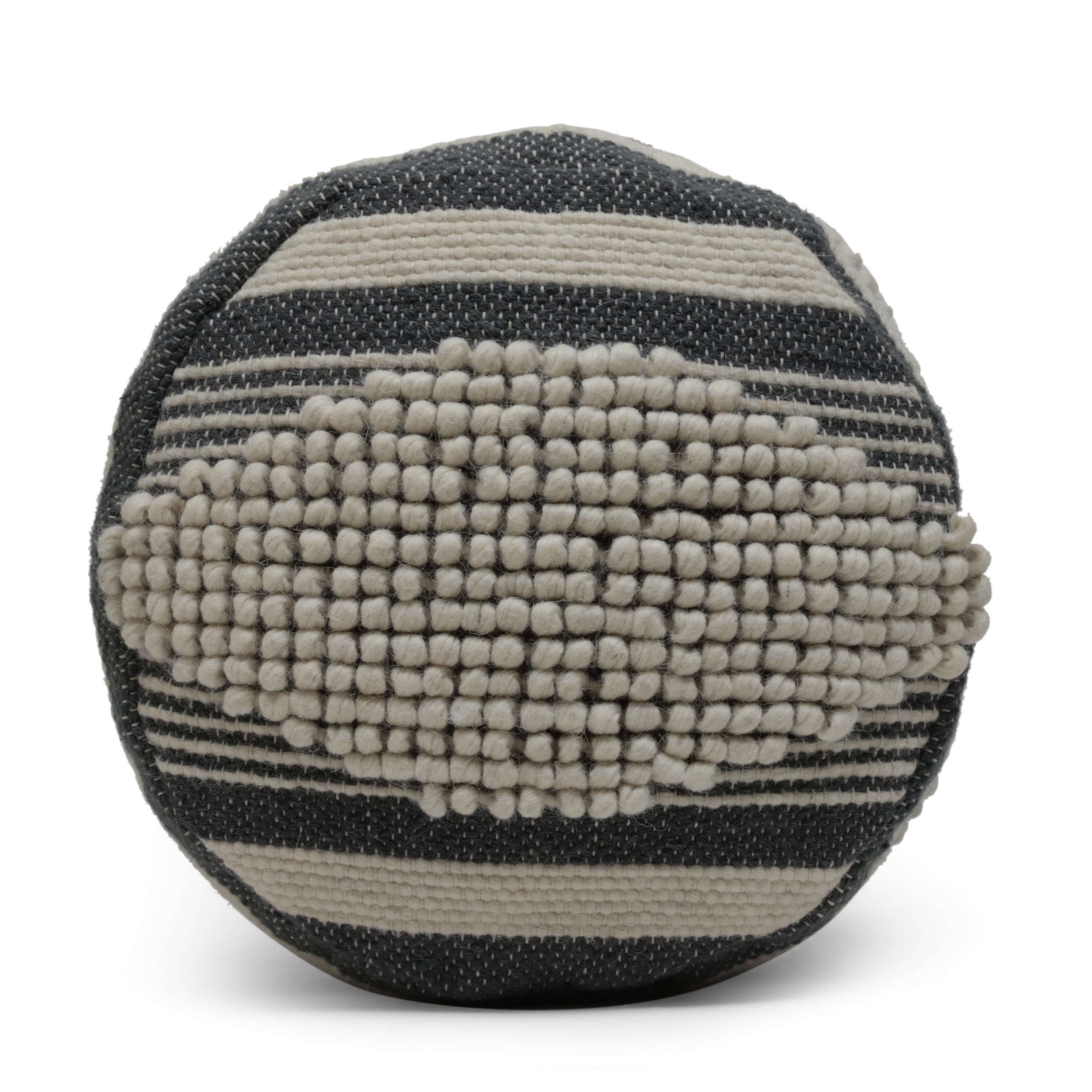 Mintazer Handcrafted Fabric Cylindrical Pouf Chair, Striped Round Pouf for Living Room Bedroom, Dark Grey