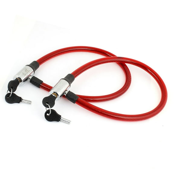 Motoforti 63cm 24.8" Length Keys Locking Bicycle Bike  Cable Lock Red 2 Pcs