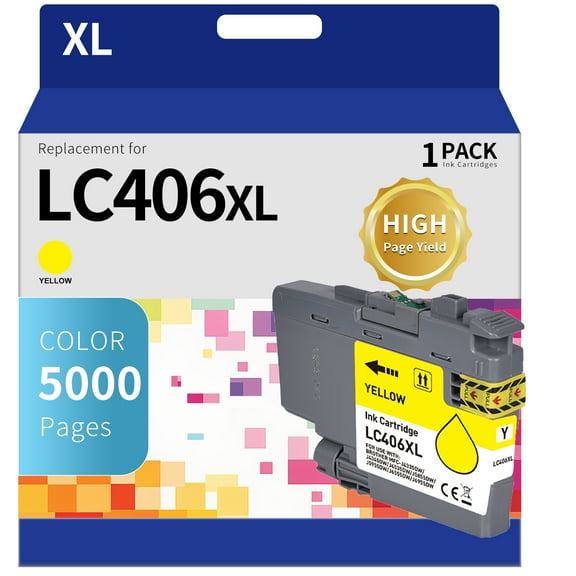 LC406XL Ink Cartridge for Brother LC406 LC406XL with MFC-J5955DW J4345DW J4335DW J5855DW J69555DW Printer(Yellow，1-PACK)