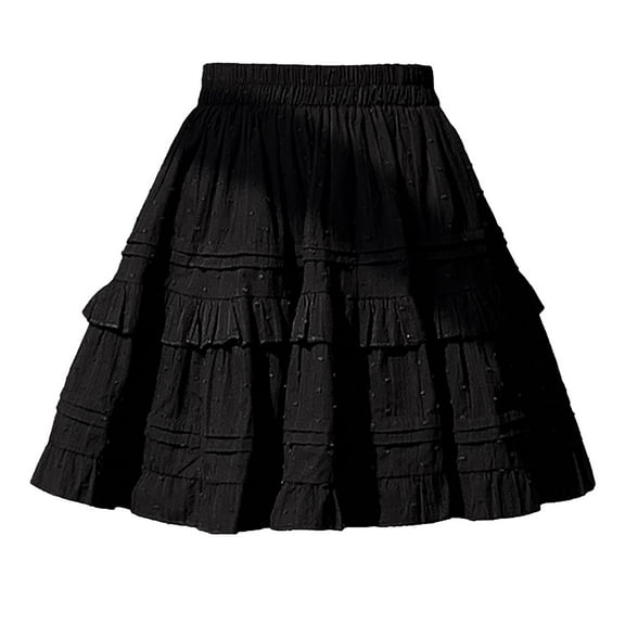 Two Piece Skirt Set for Women Elegant Solid Lace Preppy High Waist Layered Cake Skirt Womens Summer Outfits Black L