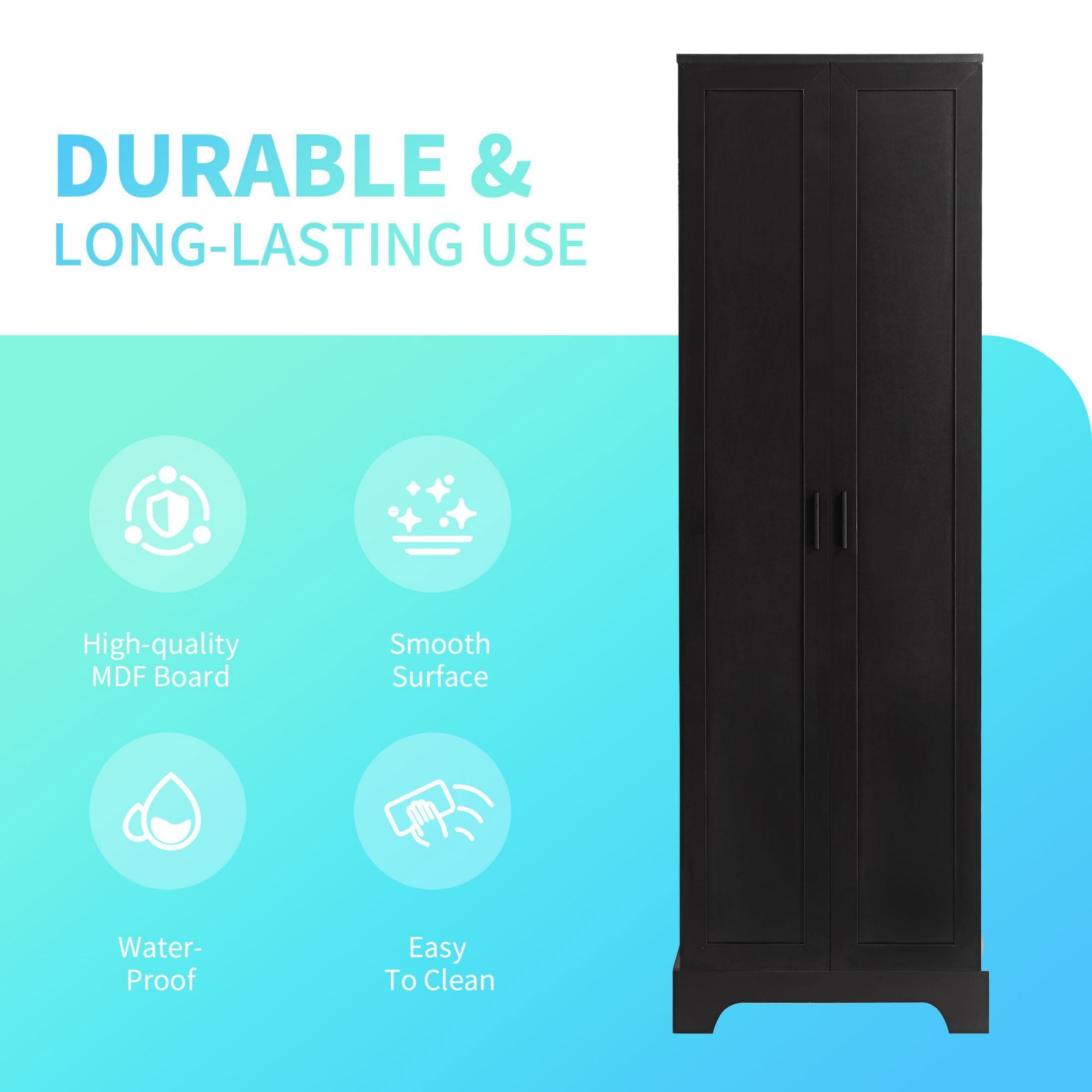 DEALTOPS Stylish Spacious 5-tier Storage Cabinet with Adjustable Shelves for Bathroom, Living Room, Black