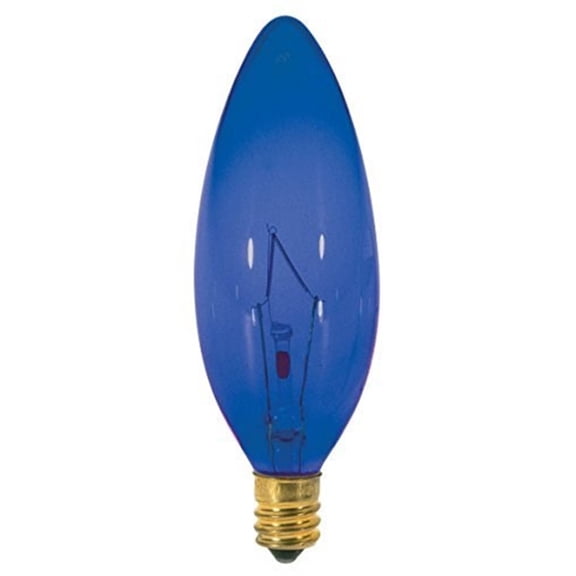 Satco S3218 - 25 watt BA9 1/2 Incandescent; Transparent Blue; 1500 average rated hours; Candelabra base; 120 volts