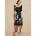 thumbnail image 4 of Black Floral Print Butterfly Sleeve Filipiniana Midi Dress, Elegant Occasion Wear, 4 of 4