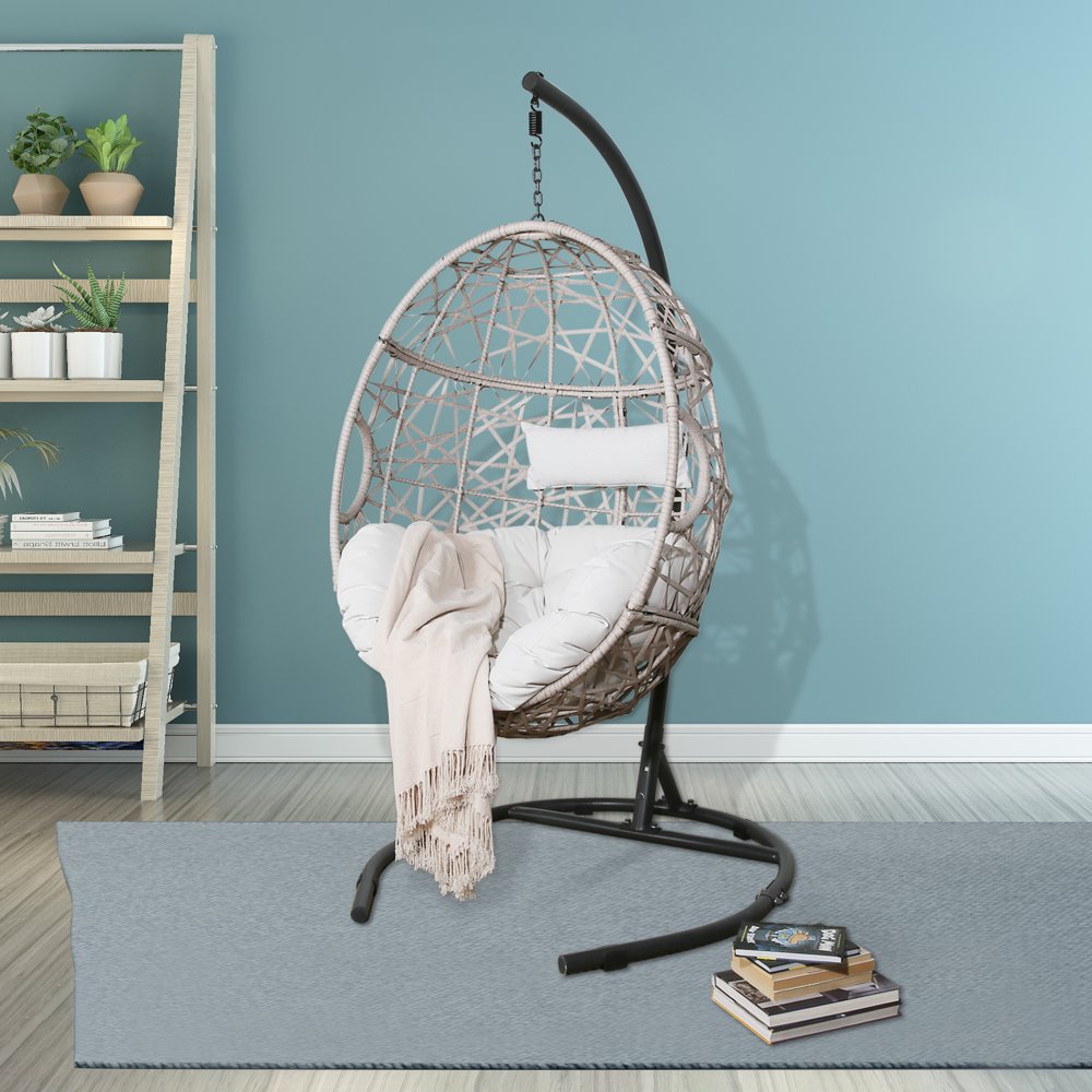Ulax furniture Outdoor Patio Wicker Hanging Basket Swing Chair Tear