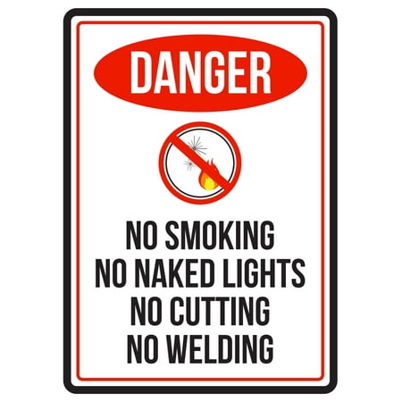 Welding Safety Signs Danger No Smoking No Naked Lights No Cutting No Welding Red, Black & White Safety Warning Small Sign, 7.5x10.5 Inch ()