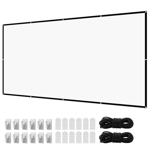 KFFKFF 150-Inch 16:9 HD Projection Screen, Wall-Mounted Display with 12 Hooks and Adhesive Strips, Portable Canvas for Home, Office, or Theater Use