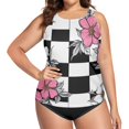 thumbnail image 4 of Women's Printed Tankini Top - High Elasticity Slim-Fit Swimsuit with Removable Straps & Cups, Perfect for Beach & Pool Parties，Pink Flowers, 4 of 7