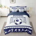 thumbnail image 2 of Manfei Soccer Print Bedding Comforter Set 7-Piece for Boys Girls, Football Sport King Bedding Sets, Geometry Hexagon Bed Sheets, Microfiber Room Decor, 2 of 8