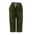 thumbnail image 5 of Bloomae Waffle Knit Capri Pants for Women Lightweight Casual Drawstring Elastic High Waist Comfy Lounge Cropped Trousers Loose Straight Leg Jogger Capris with Pockets, 5 of 9