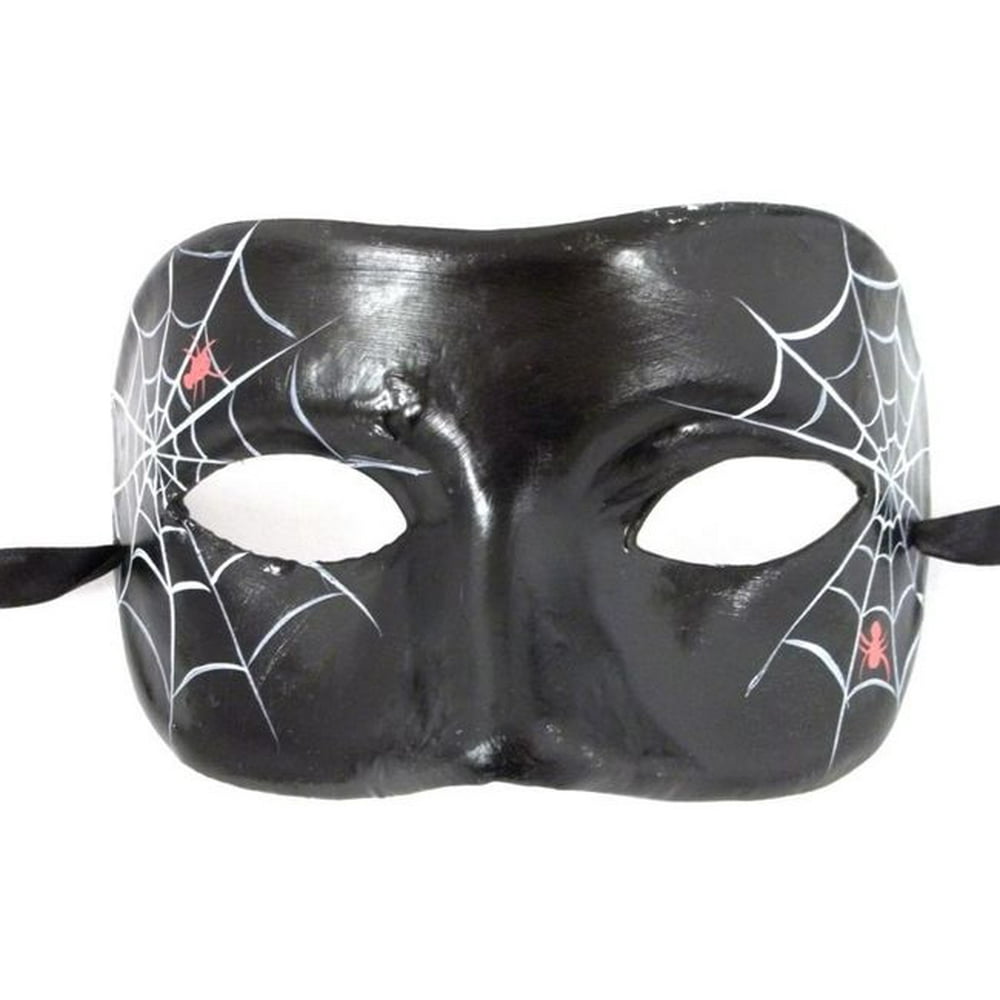 Black Spider Web Masquerade Paper Mache Mardi Gras Halloween Ball Mask