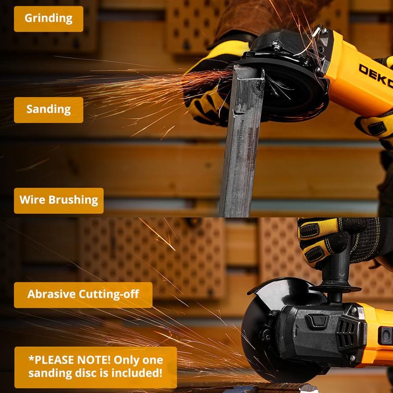 DEKO 110V Angle Grinder 12000 RPM 7.5A Power Tool Suitable for Sanding, Grinding, Wire Brushing & Abrasive Cutting Professional Grinding Electric Tool
