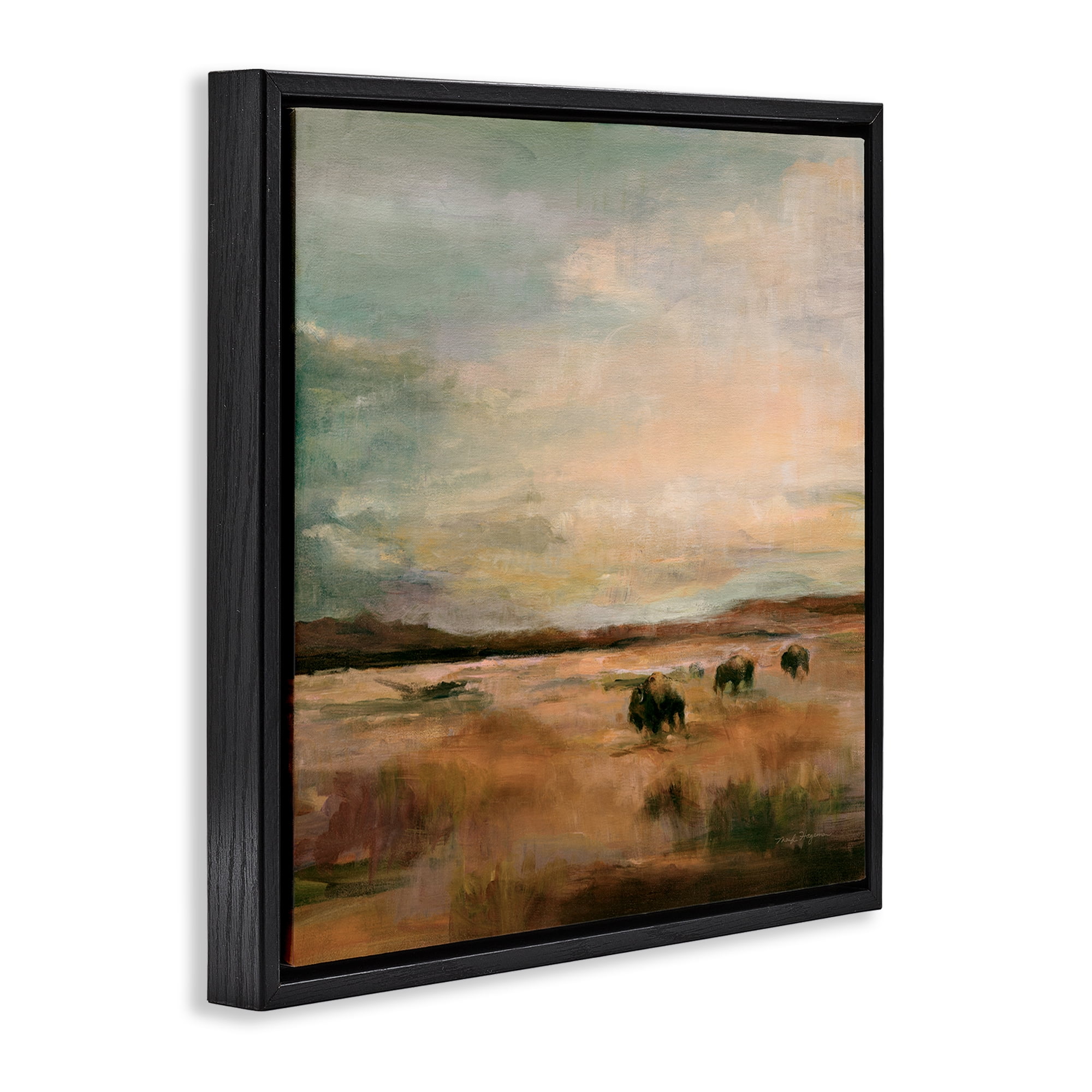 Stupell Industries Buffalo Under Big Sky Landscape & Nature Painting Black Floater Framed Canvas Art Print Wall Art, 25 x 25