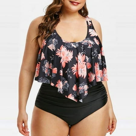 Padaii Plus Size Tankini Swimsuits for Women Modest Flounce