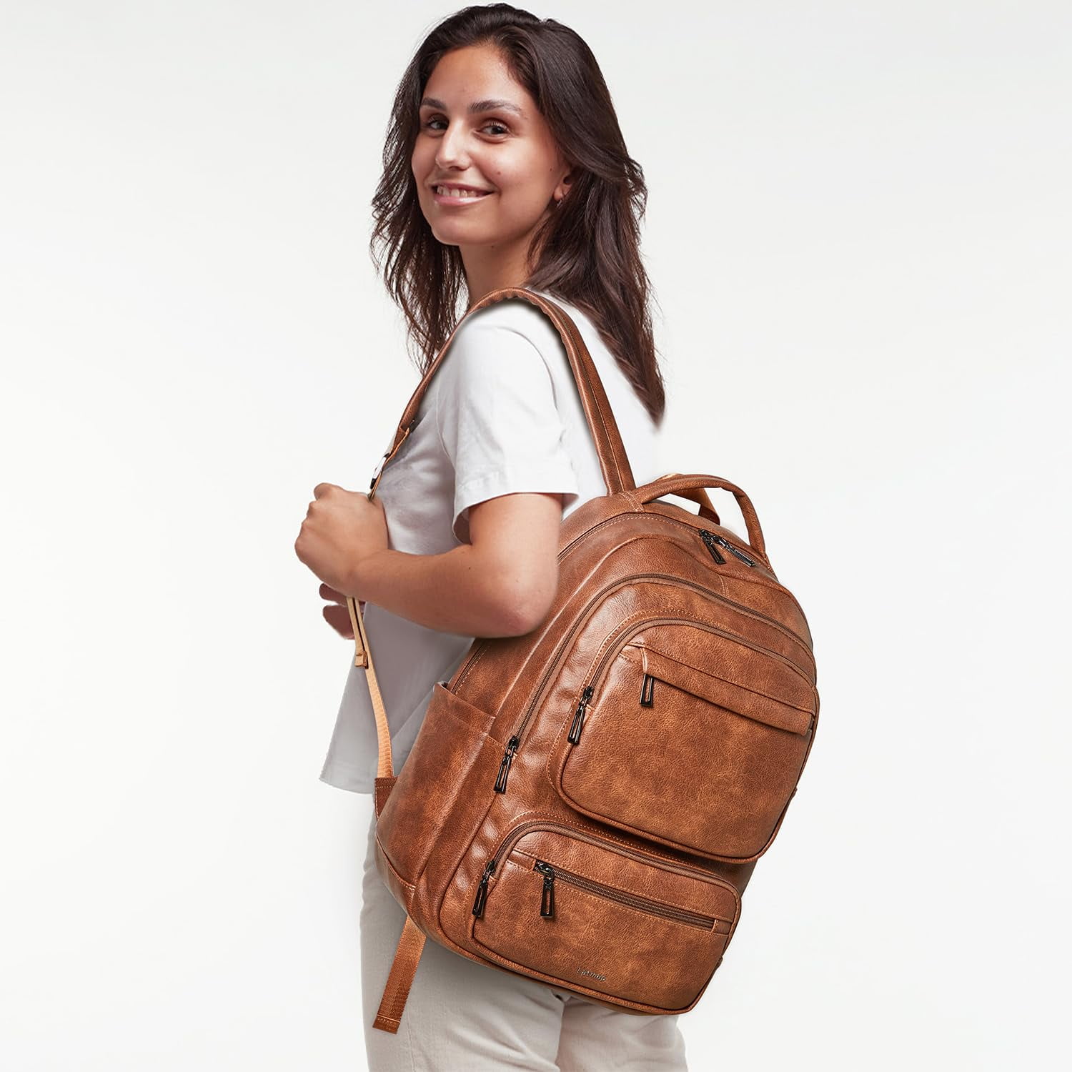 43L Backpack Purse for Women Travel Backpack Leather Large Women 17 16 15.6 Inch Laptop Bag Handbags For Travel Work College Large Brown