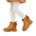 thumbnail image 3 of Huanglei Toddler Girls Leather Ankle Boots Back Bow Pom Side Zip Fall Boots(Brown), 3 of 5