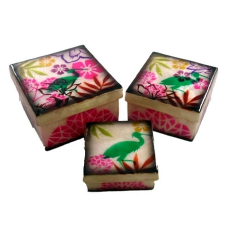 Decorative Nesting Boxes The Crabby Nook Decorative Nesting Boxes Tropical Design Crane/s n Flowers Capiz Shell Set of 3 ()