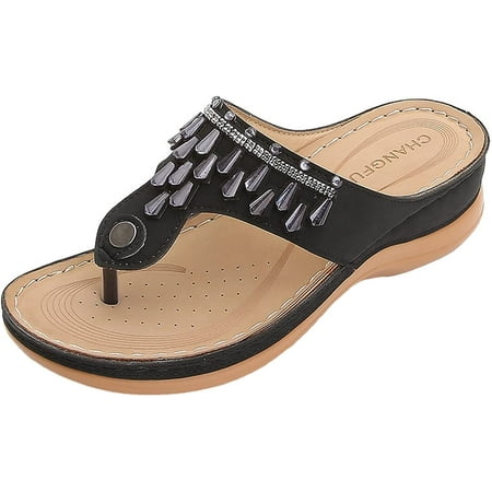

Womens Sandals Comfy Anti-Slip Women s Open Toe Sandals Vintage Large Size Bohemia Summer Beach Shoes