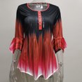 thumbnail image 2 of Gradient Color T Shirt Women Casual Button Round Collar Ruffle Sleeve Blouse Swing Loose Top, 2 of 8