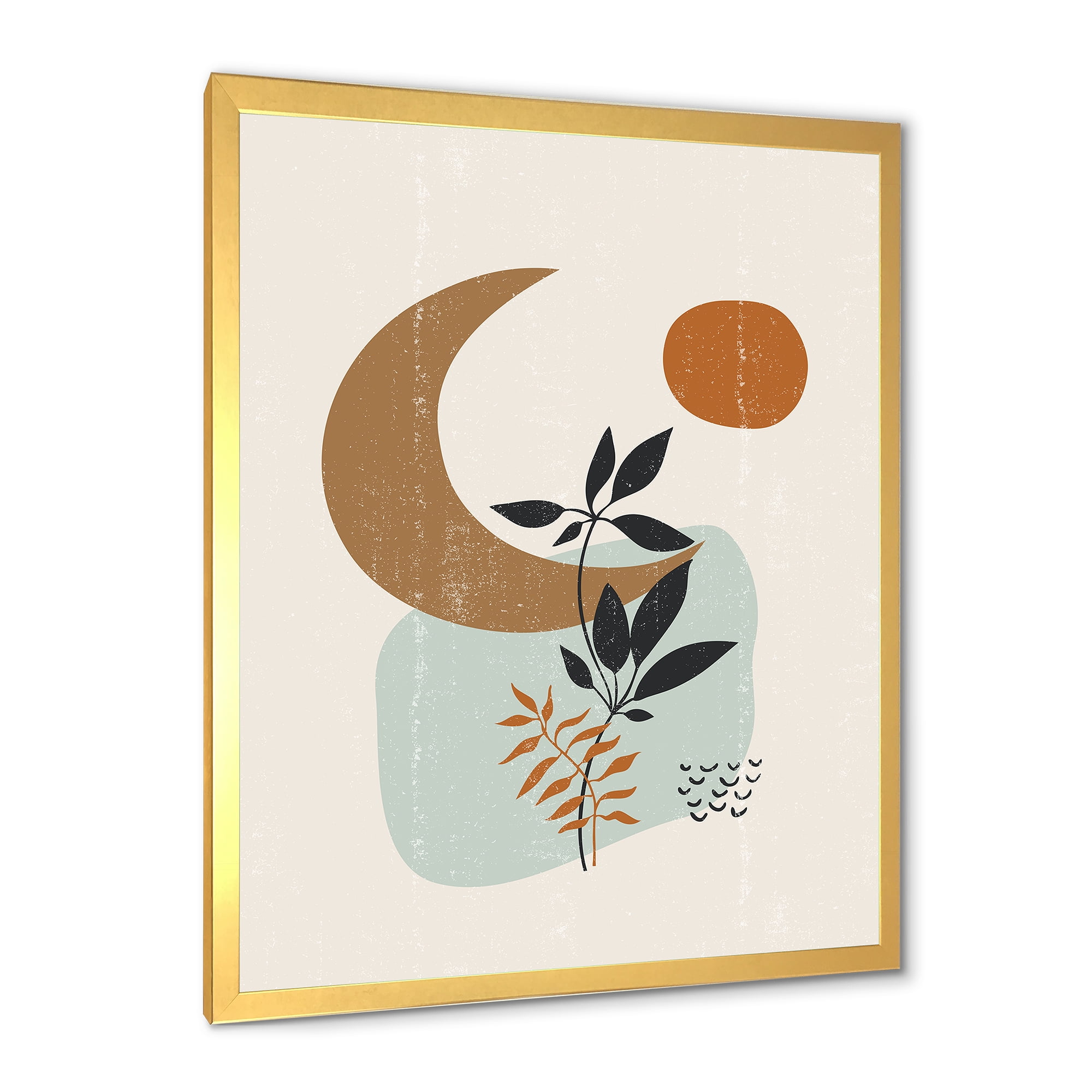 Designart 'Abstract Moon and Sun With Minimal Plants' Modern Framed Art Print
