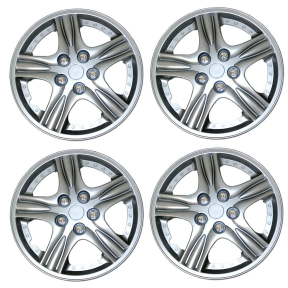 TuningPros WSC3-510S15 Set of 4  Metallic Silver Hubcaps 15" - Hub Caps Wheel Skin Cover 15 inches 4 Pcs Set