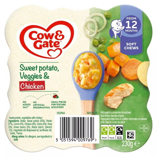 Cow & Gate Sweet Potato Vegetable & Chicken Baby Food Meal 12+ Months 230g, British Import (Pack of 2)
