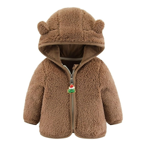 Edvintorg 0-24 Months Cute Christmas Jackets for Toddlers Girls Boys Fleece Hoody Jackets Long Sleeve Kids Zip Up Outerwear Coat Winter Clothes