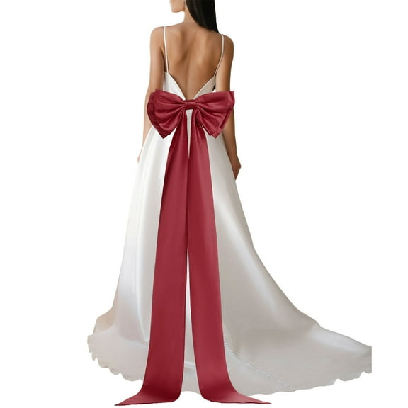 Uxcell Satin Big Bow for Wedding Dresses, Long Detachable Satin Bow Sweep Train for Formal Dress - 59 Inch & Burgundy