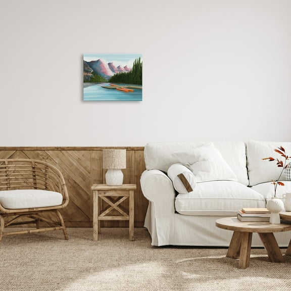 Stupell Calming Lake Camp Nature Canoes Landscape Painting Gallery Wrapped Canvas Print Wall Art