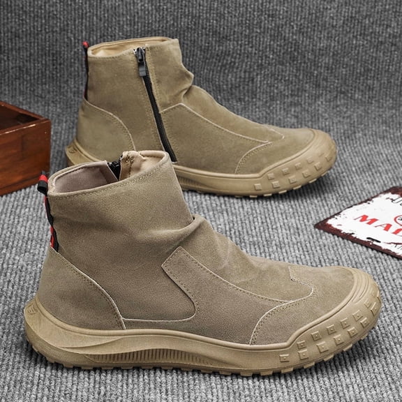 New Men'S Casual Ankle Boots | PVC Sole, Fabric Inner, Zipper Closure, Round Toe, High Top ,Versatile Warm Hiking Running Lightweight Shoes with Microfiber,
