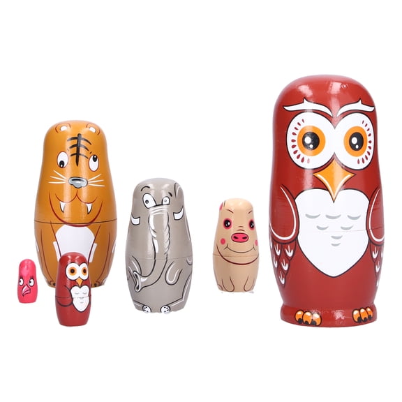 Riousery 6Pcs Cartoon Owl Russian Nesting Dolls Handmade Wooden Animal Figurines Ornaments Kids Toys Home Furnishings Decor (5.9 inches / 15 cm)