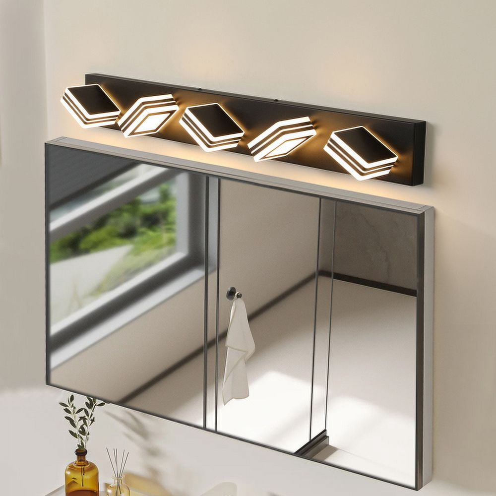 ACE-LIGHTS,Modern 5-Light(5 Colors Temp.) Rotatable & Dimmable LED Vanity Light with Acrylic Shades,Sleek Bathroom Wall Fixture for Bathroom,Dressing Room,Mirror Cabinet,Living Room,Bedroom(Black）