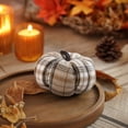 thumbnail image 3 of Fall Plaid Fabric Pumpkin Decor, Stuffed Soft Beige Brown Check Pumpkin Ornament, Harvest Thanksgiving Tabletop Centerpiece for Autumn Farmhouse Home Decoration, 3 of 3