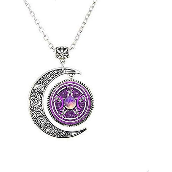 Charm Purple Triple Moon Moon Necklace Bracelets Pentagram Jewelry Wicca Protection Crescent Moon Supernatural Amulet Jewelry Art Picture Jewelry