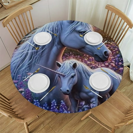 

Autua Unicorn Flowers Magic Realism Round Tablecloth Stain-Resistant and Washable Ideal for Indoor and Outdoor Use Waterproof Fabric Tablecloth 31 -35