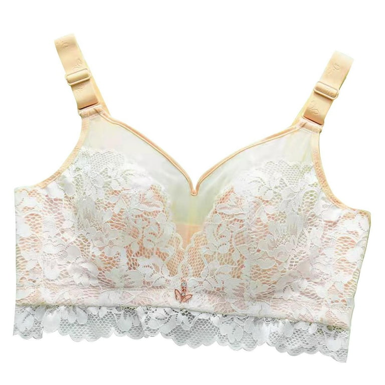 Raeneomay Bras for Women Sales Clearance Bra Wire Free Underwear Large Size  Thin Cup Lace Bra 