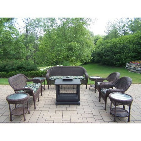 Oakland Living All-Weather Wicker Fire Pit Chat Set with Outdoor Fire Place