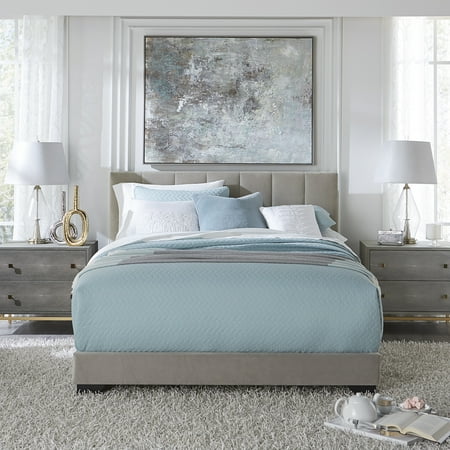 Reece Channel Stitched Upholstered Queen Bed, Platinum Grey, by Hillsdale Living Essentials