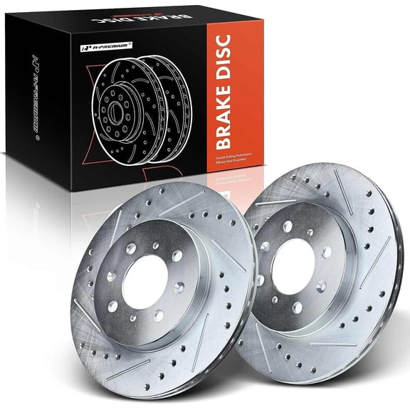 A-Premium 10.31 inch (262mm) Front Drilled and Slotted Disc Brake Rotors   Ceramic Pads Kit Compatible with Select Honda and Acura Models - Civic 1996-2005, Insight 2010-2014, EL 1997-2005 6-PC Set