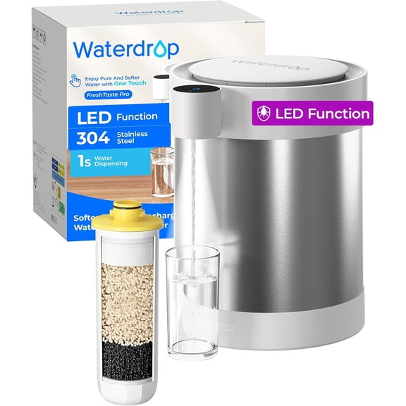 Restored Waterdrop Rechargeable Non-Gravity Water Filter System with LED Function, 22-Cup Water System, with 1 Filter (Refurbished)