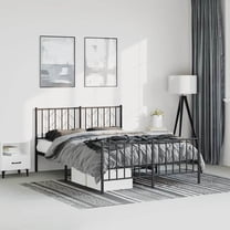 vidaXL Queen Metal Bed Frame with Headboard, Under Bed Storage, Noise Free, Black, No Mattress