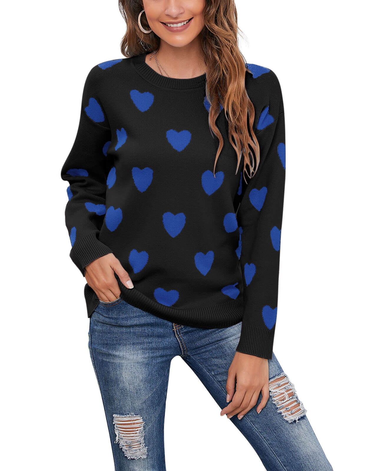 Pullover Sweater for Women Cute Heart Print Warm Sweaters Knitted ...
