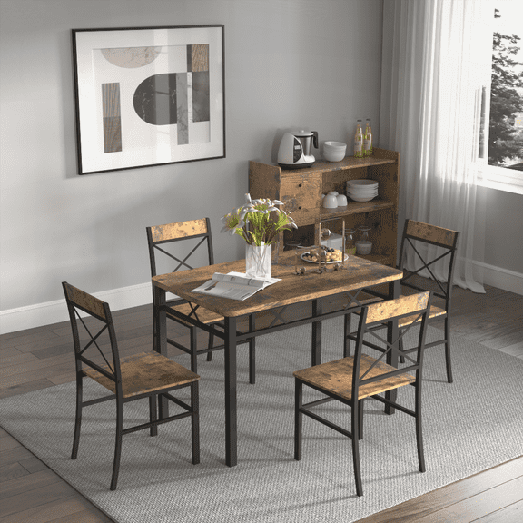 [Dining Sets for 4 - Wood Kitchen Table with Chairs, Small Space & Easy Assembly, Rustic Brown]