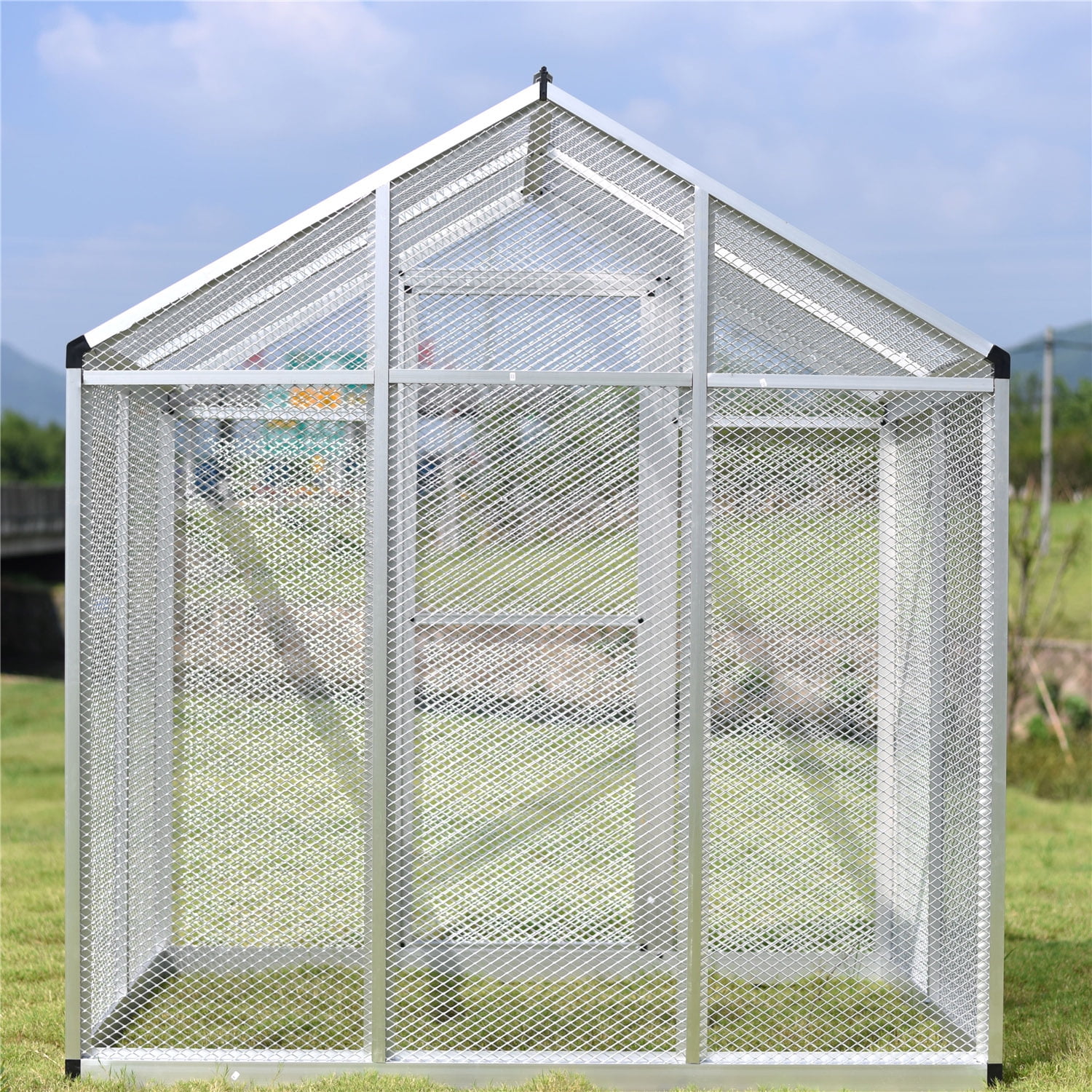76''H Large Aluminum Bird Aviary Cage Walk In Aviary Parrot Play Top