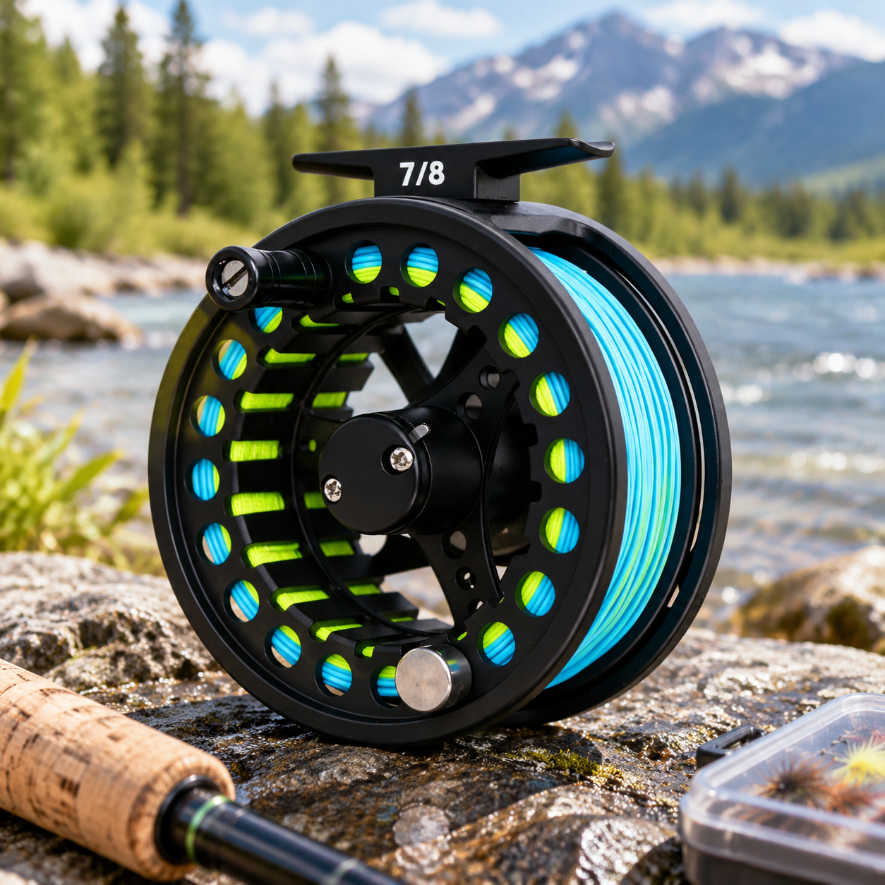 Black-7/8 Aluminum Alloy Fly Fishing Reel with Pre-loaded Line for Trout Carp Pike Panfish