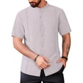 thumbnail image 2 of UVEASISHA Mens Summer Linen Shirts Casual Short Sleeve Button Down Shirt Classic Fit Lightweight Collarless Beach Shirts Stylish Tops Gray XXL, 2 of 7