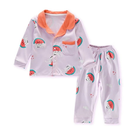 

Maxcozy Baby Girls Cute Kitten Watermelon Button Down Pajamas Sleepwear(2-Piece Pjs)