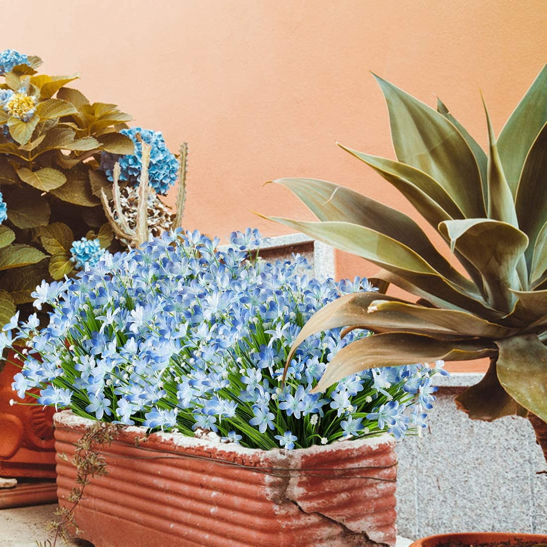 Morttic 10 Bundles Artificial Daffodils Flowers, Outdoor  UV Resistant Fake Artificial Greenery No Fade Faux Plastic Plants for Home Garden Kitchen Office Table Vase (Blue)